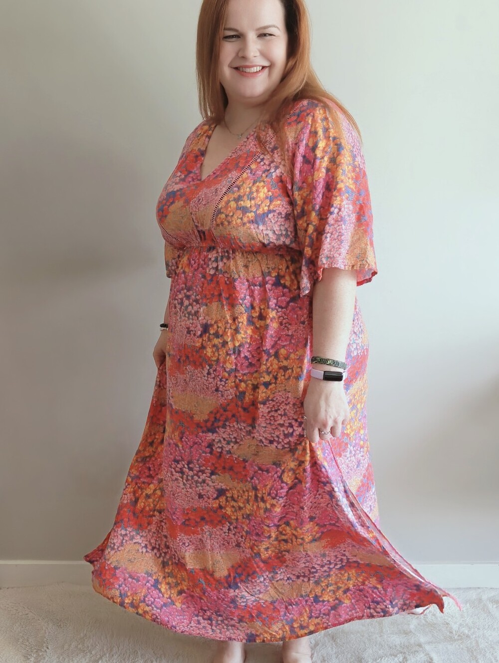 Rusttydustty 2XL Vibrant Floral Maxi Dress | Boho | Flutter Sleeve Empire Waist